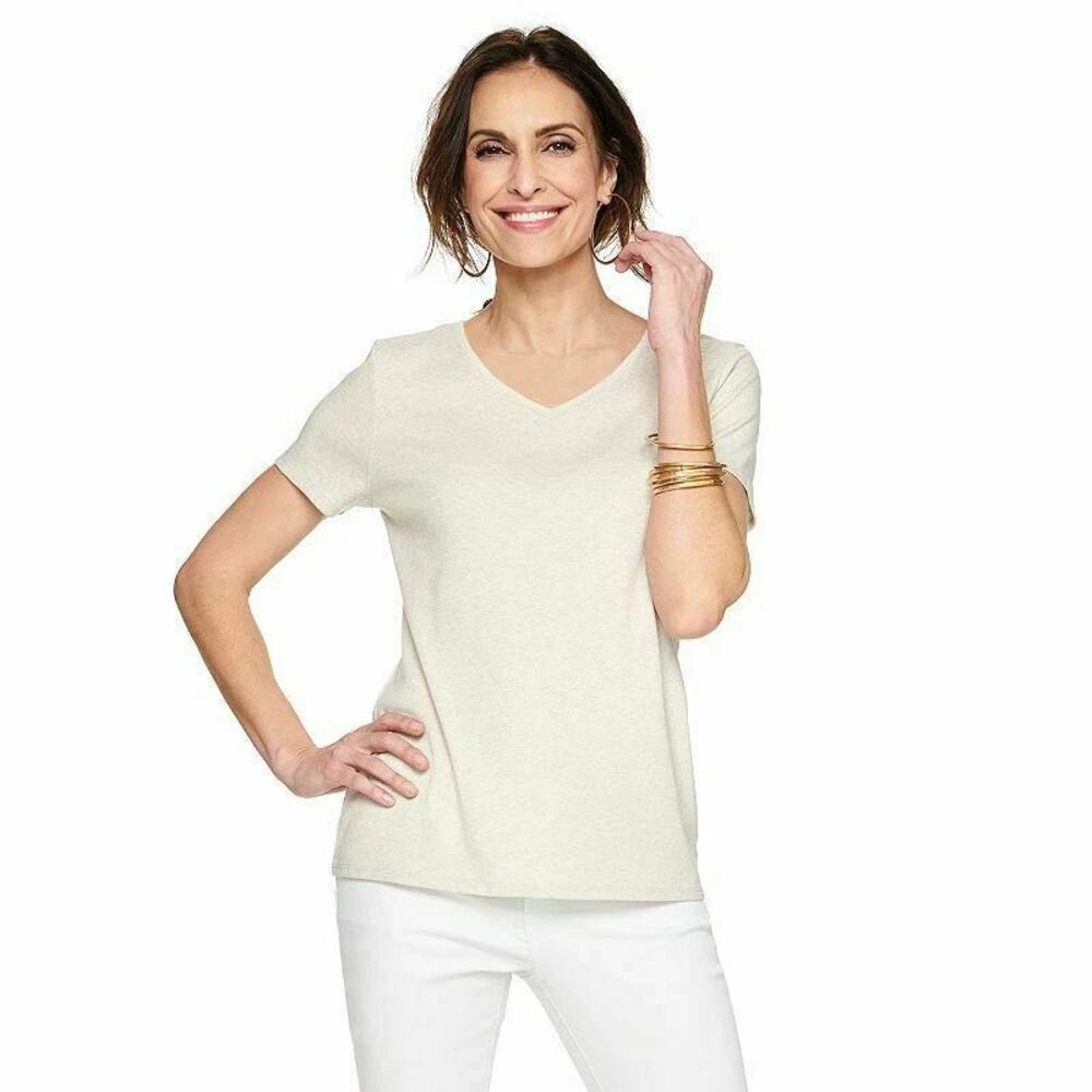 Croft & Barrow Beige Short Sleeve V-Neck The Classic Tee Women's Size Large